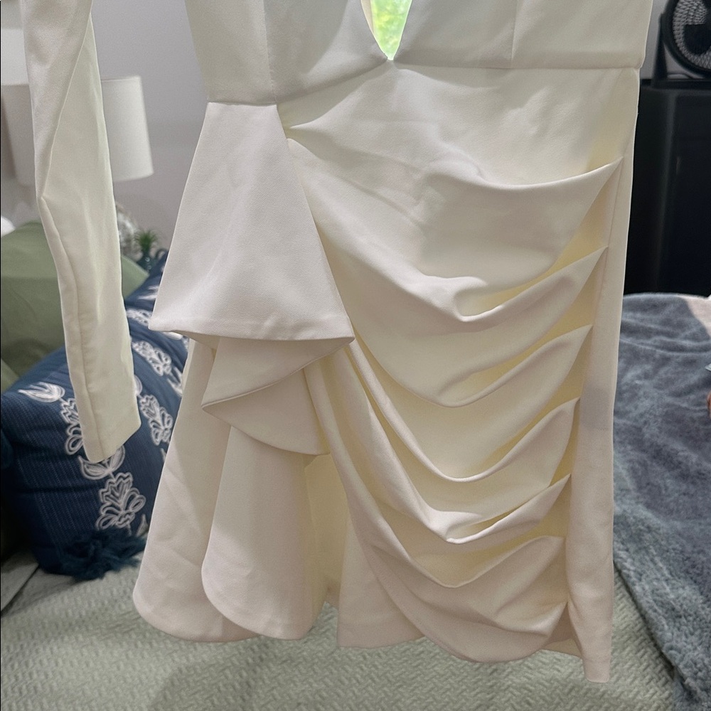 REVOLVE ivory long sleeve plunging neckline, ruffled skirt, backless mini dress - Picture 8 of 9